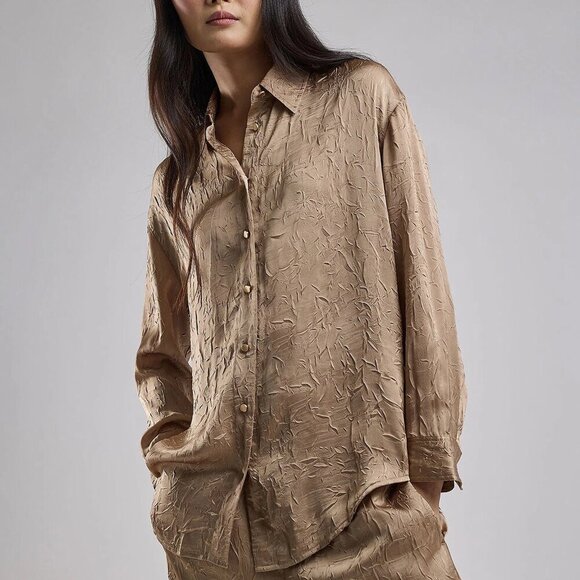 Zara Crinkle Satin Button Down Blouse S - Picture 1 of 14